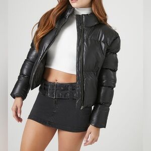 Crop Leather Puffer